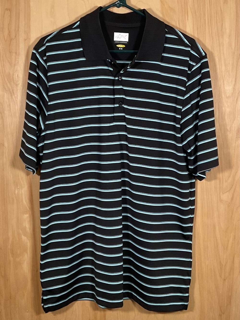 Greg Norman Technical Performance Play Dry Golf Polo Black Blue Striped